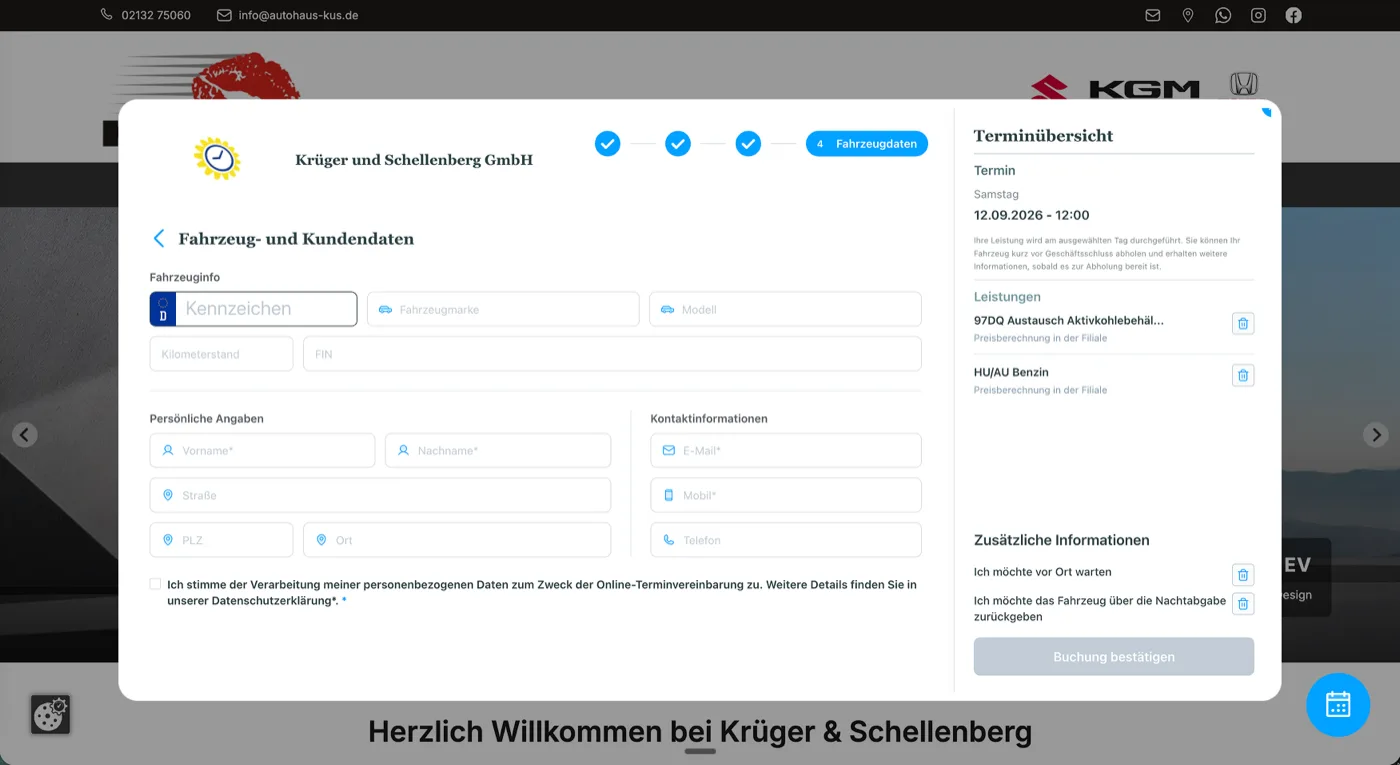 Online-Terminbuchung auf der Werkstatt-Website